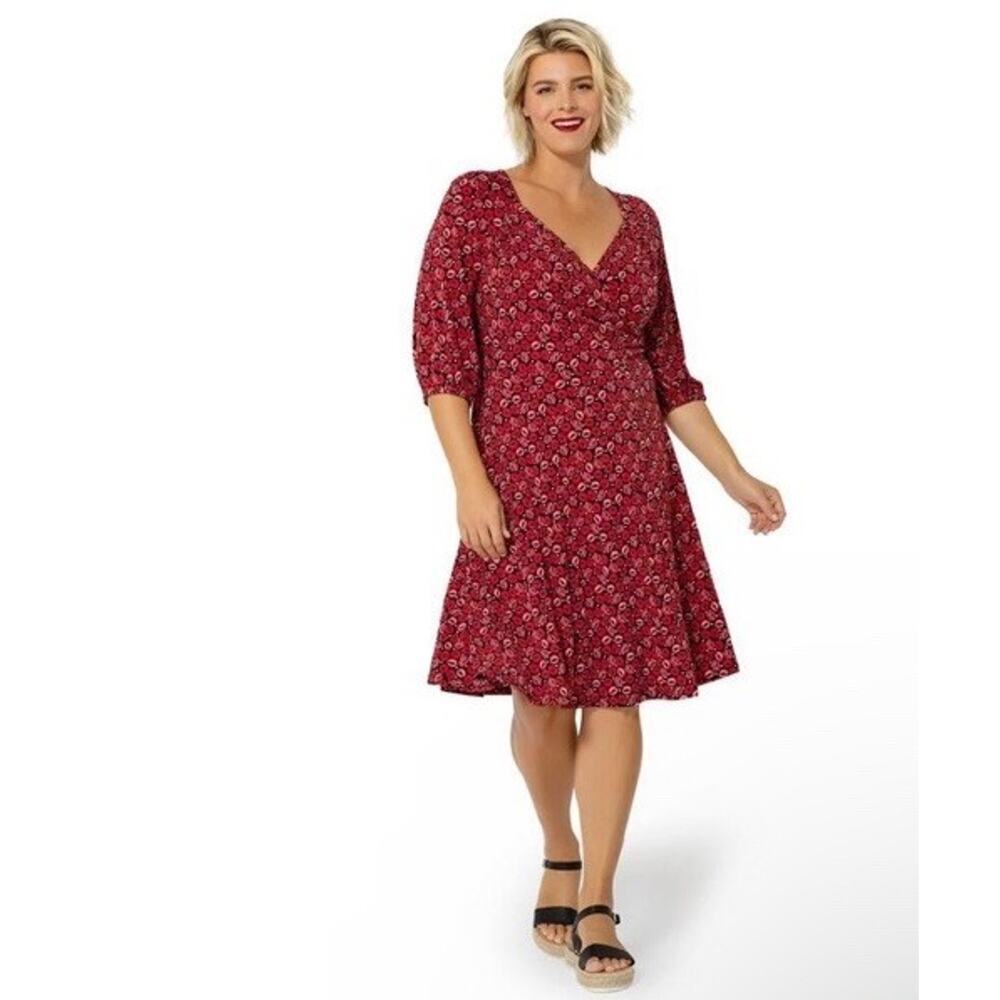 Leota Women's Puff Sleeve Sweetheart Becca Dress Red Size 2X NWT $148